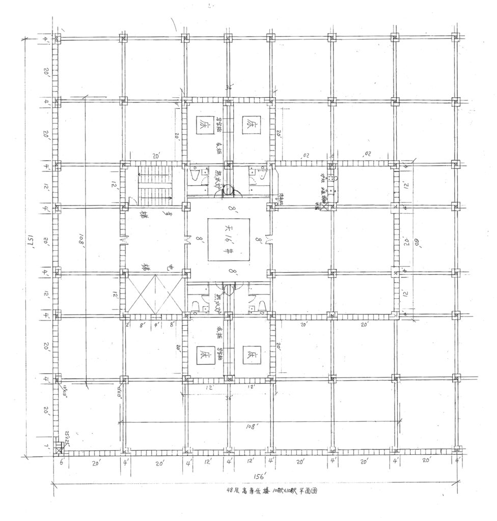 48層高商住樓平面圖 108′ X 108′